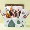 Assorted organic and fair trade chocolate treats in a giftable box.