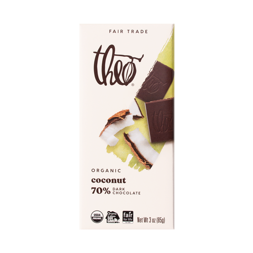 Theo Coconut 70% Dark Chocolate Bar, 3 oz