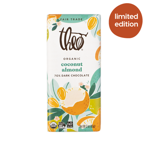 Theo Chocolate Coconut Almond 70% Dark Chocolate bar Theo Chocolate Coconut Almond 70% Dark Chocolate bar