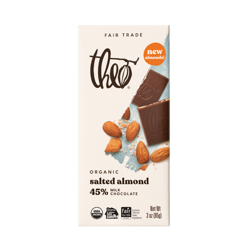 Theo Salted Almond 45% Milk Chocolate Bar, 3 oz