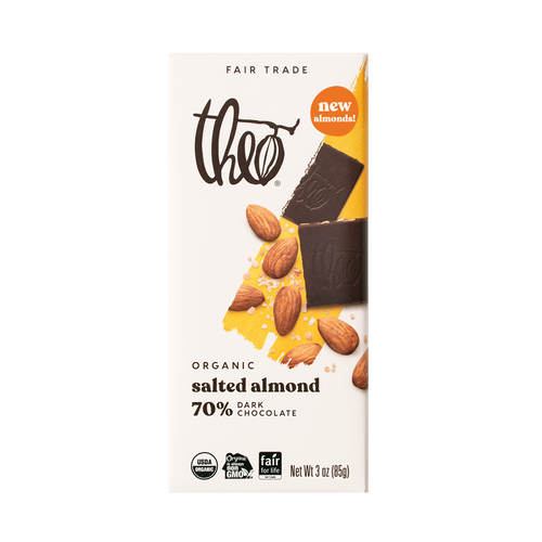 Theo Salted Almond 70% Dark Chocolate Bar, 3 oz