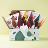 Dark Chocolate Lover contents in gift box on green background