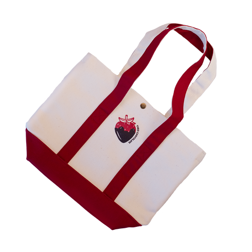 Theo Strawberry Boat Tote laying flat