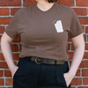 Theo Branded tee in espresso on model