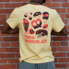 Chocolate Food Tee in yellow back of shirt on model